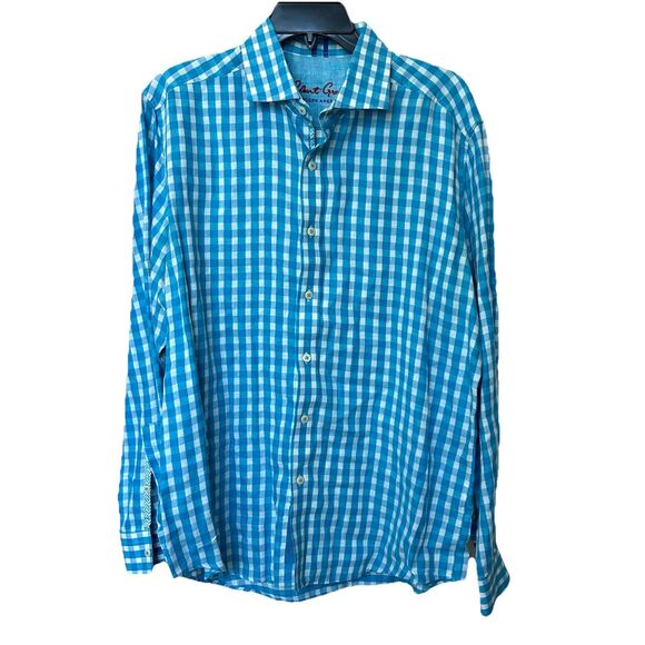 Robert Graham Shirt Mens Large Blue Gingham Classic Fit Long Sleeve Button Down - Picture 1 of 12